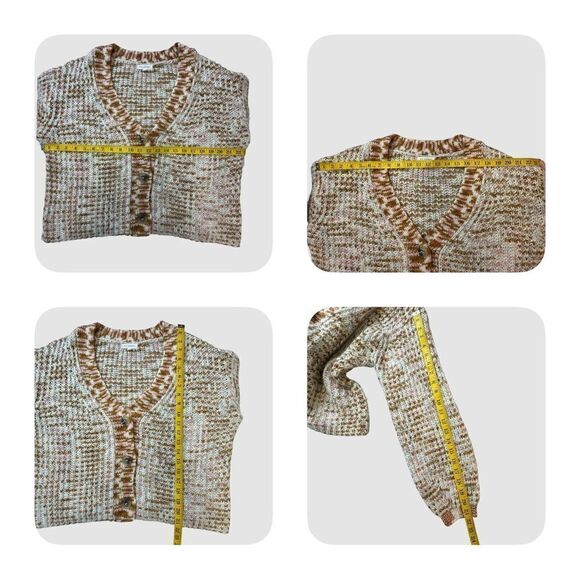 Blu Pepper Marled Button Front Cardigan NWT Cream Brown Pink Size Large - Picture 7 of 13